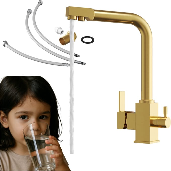 Granitan Keukenkraan Node drieweg - uittrekbare uitloop - voor waterfilter - Goud
