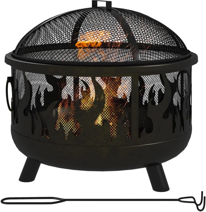 Outsunny-Feuerschale-Metall-Ø61 x 55H cm-Schwarz