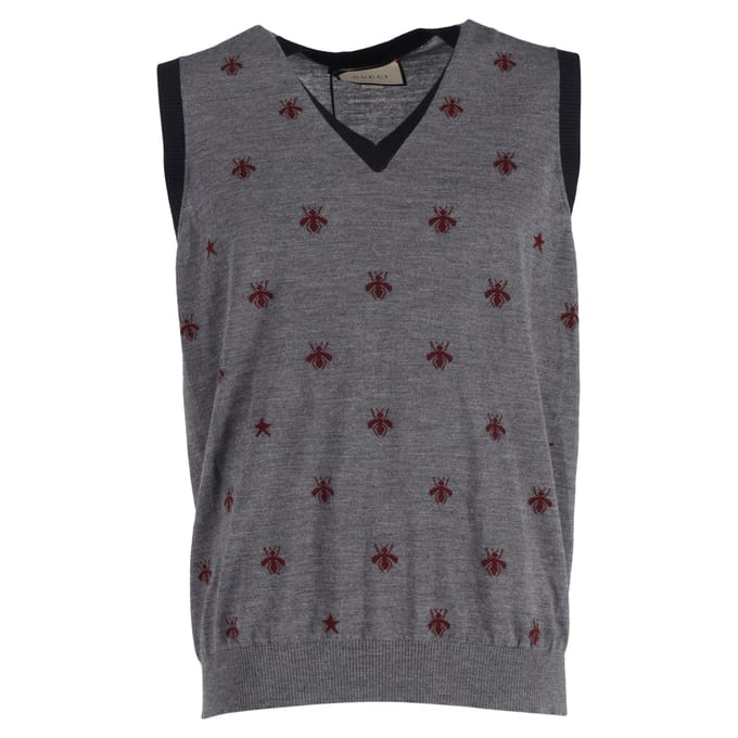 Gucci Bee & Star sweatervest in grijze wol