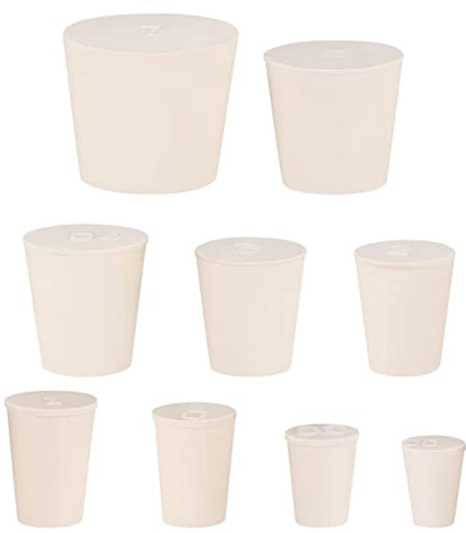Volrubberen stoppers - 30 stuks in 9 maten voor laboratoriumtoepassingen