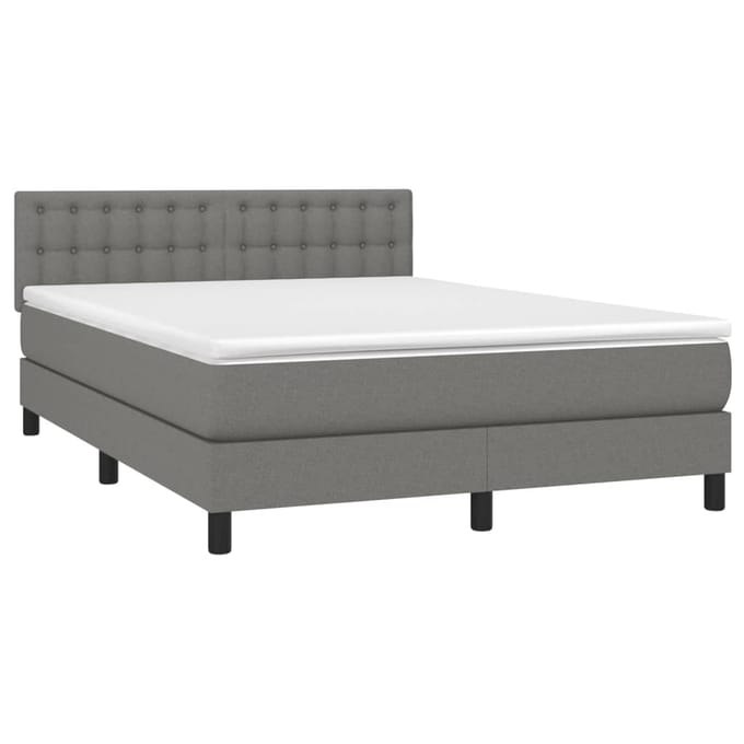 vidaXL - Boxspring - met - matras - en - LED - stof - donkergrijs - 140x190 - cm