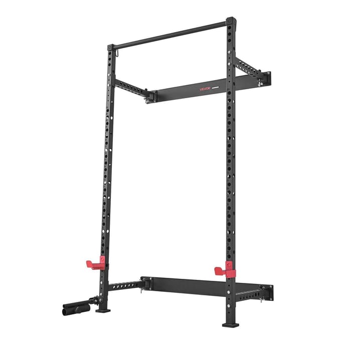 Opvouwbare Power Cage, Wandmontage Power Rack Squat Rack, Multifunctionele Krachttraining Workout Apparatuur met Landmine Houder, Verstelbare J-Hooks &