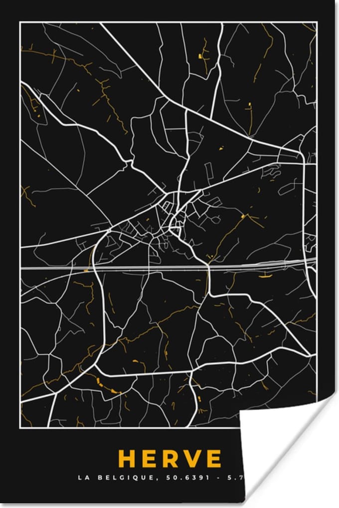 Poster Herve - Stadskaart - Plattegrond - Goud - Kaart - 40x60 cm