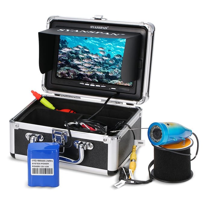 Moniteur Portable de 7 pouces, 1000TVL, Kit de caméra de pêche sous-marine étanche, 24 LED infrarouges IR 15m black