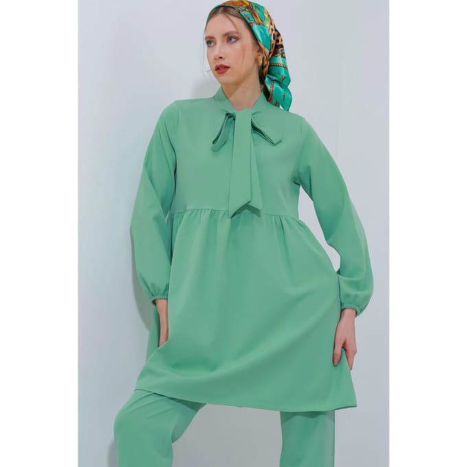 Lang Tuniek en Broek Twee-Delige Set met Hemd Kraag