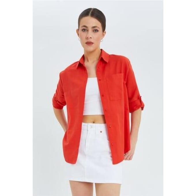 Langue Mouw Knopshirt met Pocket