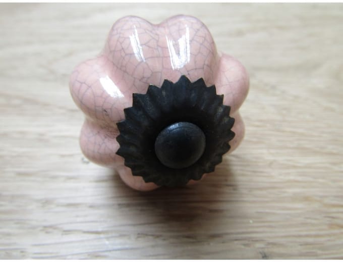 Pink Ceramic Cabinet Knob with Antique Brass Back Plate
