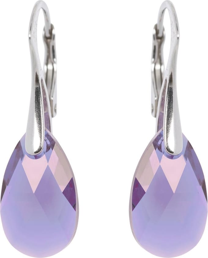 DBD - Zilveren Oorbellen - Druppel - Swarovski Kristal Elements - Paars - 16MM - Anti Allergisch