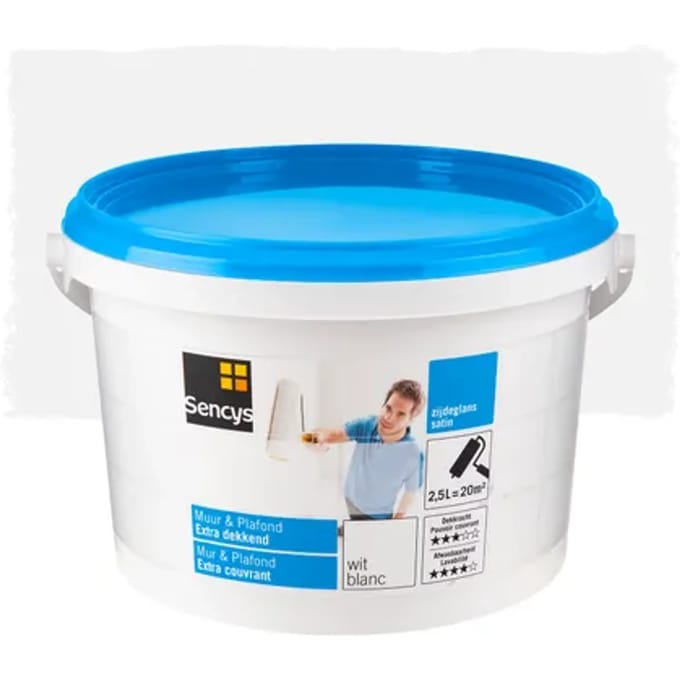 Sencys Muur & Plafond Muurverf - Zijdeglans - Wit - 2,5l