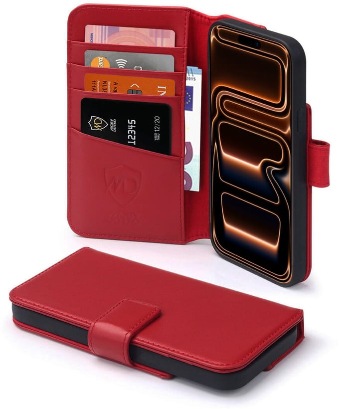 MobyDefend Hoesje - Geschikt voor iPhone 17 Pro Max - Luxe Leren Wallet Bookcase - Rood