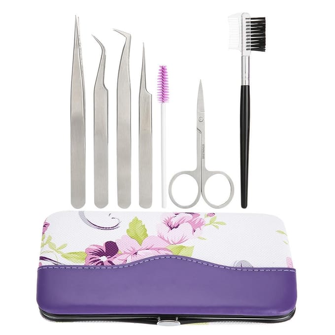 7-delige Professionele Entooglidgereedschap Set Wimperextensie Schaar Pincet Kit white