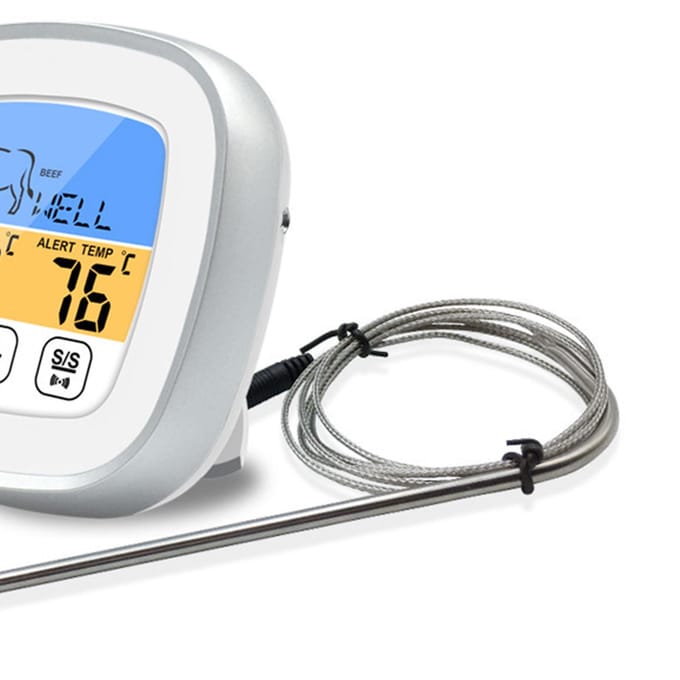 Digitale Timer Thermometer Touchscreen Roestvrijstalen Vleesthermometer voor Keuken BBQ Wit zwart