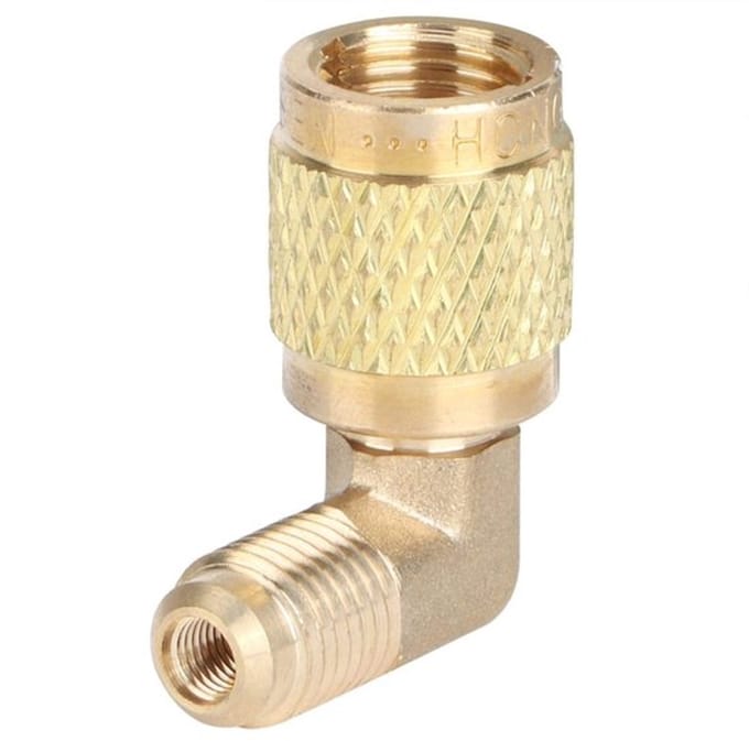 Dailygoods - R410 adapter - 90° aansluiting - Messing - Koeltechniek - Voor airconditioners - Ideaal voor installatie