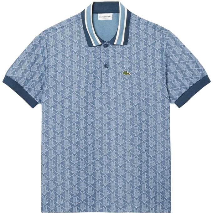 Lacoste Polohemd voor heren met monogram in jacquard (Blauw)
