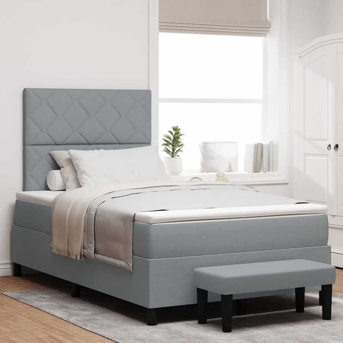 vidaXL - Boxspring - bed - met - hoofdeinde - Lichtgrijs - 120 - x - 190 - cm - Stof