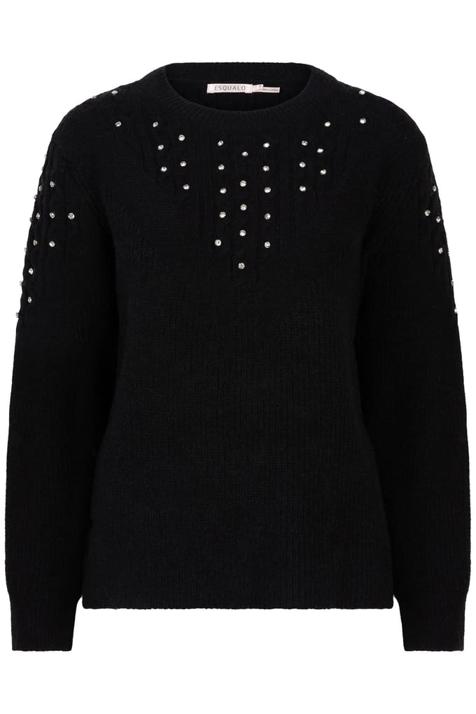 EsQualo Sweater V Stones Black Maat: S | Sweaters Outlet | Dames | Zwart
