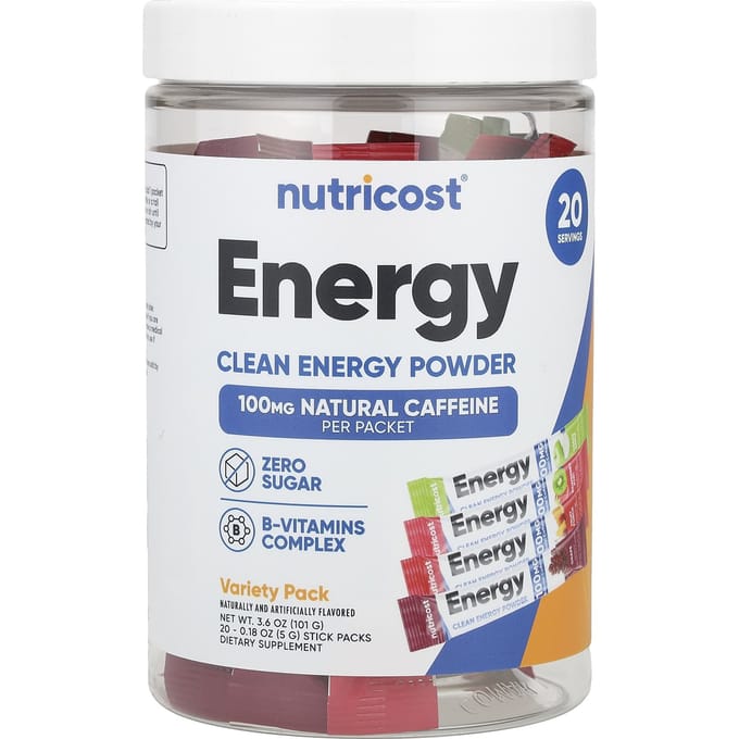 Nutricost, Énergie, Poudre d'énergie propre, Pack variété, 20 sachets sticks, 5g (0,18 oz) Chaque