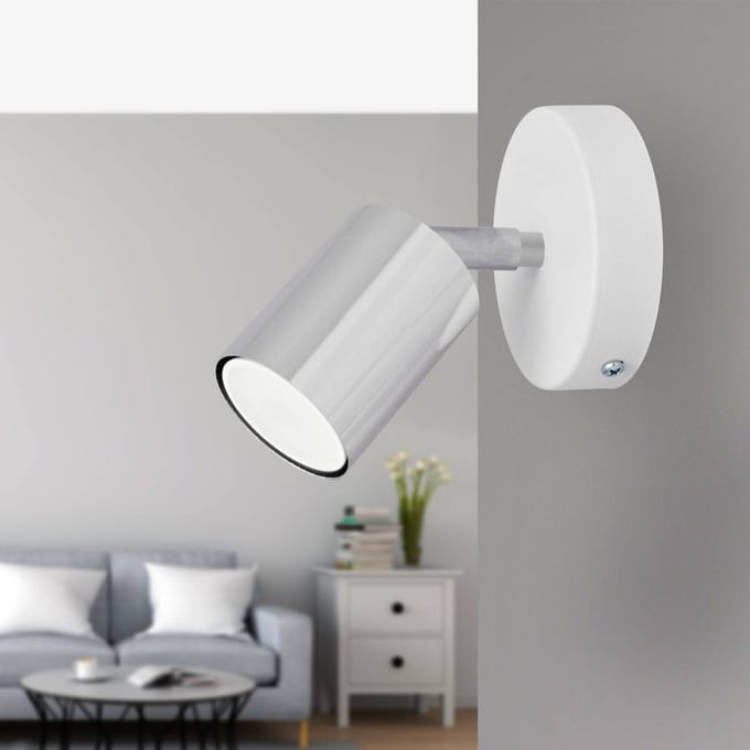 HELAM Tune II wandlamp, wit/chroom, metaal, E27, Ø 5,5 cm