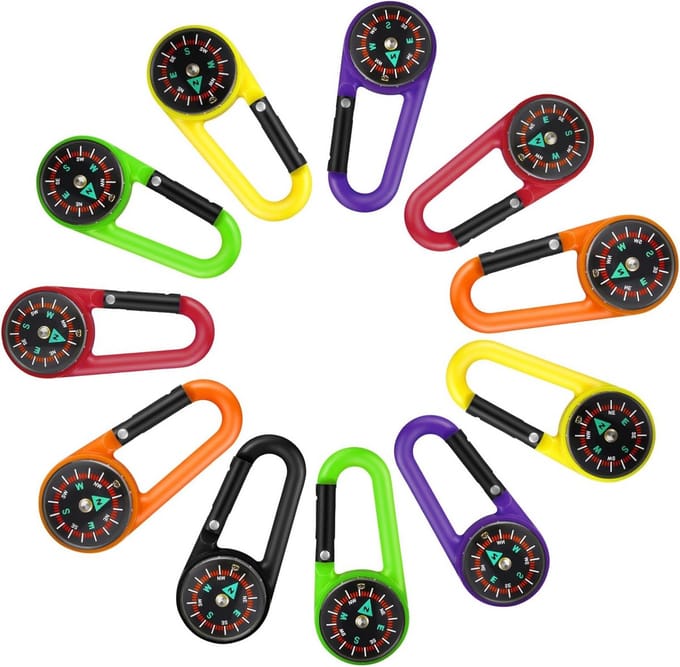 Kompas Karabijnhaak - Sleutelhanger Kompas - Outdoor Activiteiten - Mini Kompas - 6.9 cm - Gemengde Kleuren