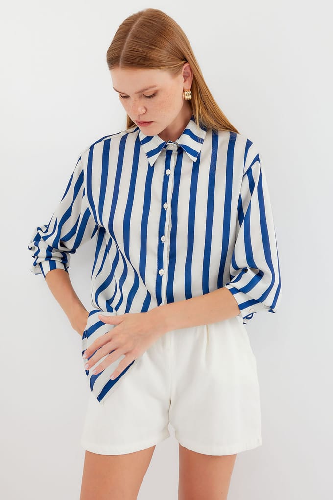 Satin Lange Mouw Knop-Up Shirt