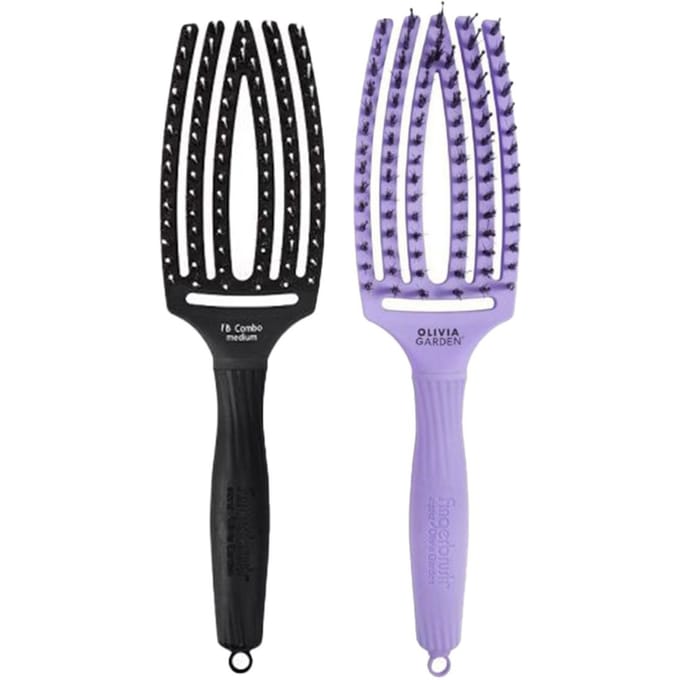Olivia Garden Fingerbrush Care Iconic Boar&Nylon Medium Black + Bloom Lavender
