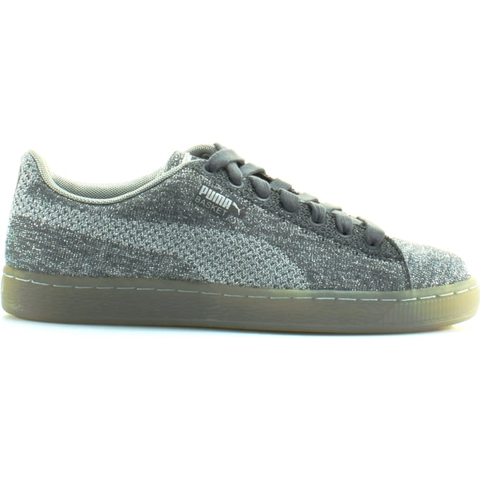 Puma Basket Knit Metallic Zilver Textiel Heren Lace Up Trainers 363087 01