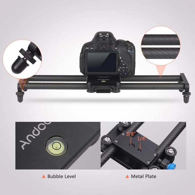 40 cm/15 inch Koolstofvezel Camera Track Slider Video Stabilisator Rail zwart