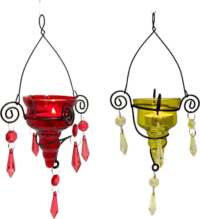 Glashanger - Theelichthouder - Set van 2 - 23 x 12 cm - Romance