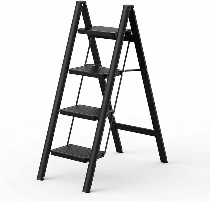 Inklapbare trapladder - Huishoudtrap opstap - Veilig klussen - Brede antislip treden - 4-stappen model