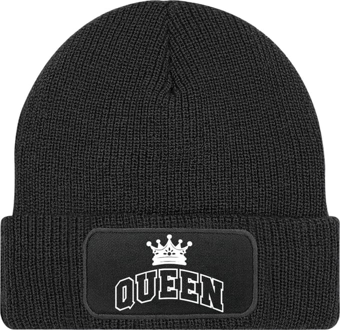 Muts dames - cadeau vriendin - zwart - heerlijk warm - Tekst Wit - Queen