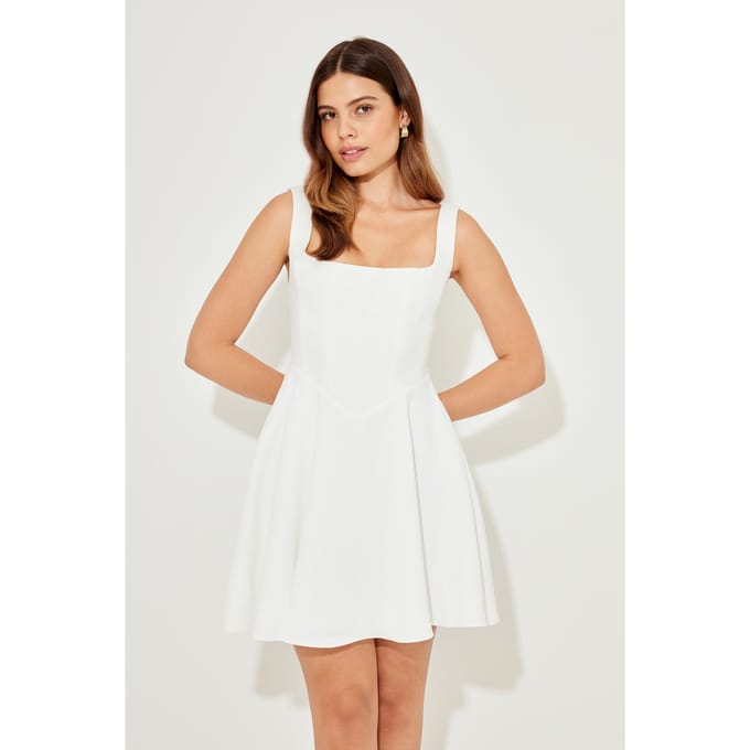 Odd Muse Square Neck Mini Dress White Größe: L | Minikleider Outlet | Damen | Weiß