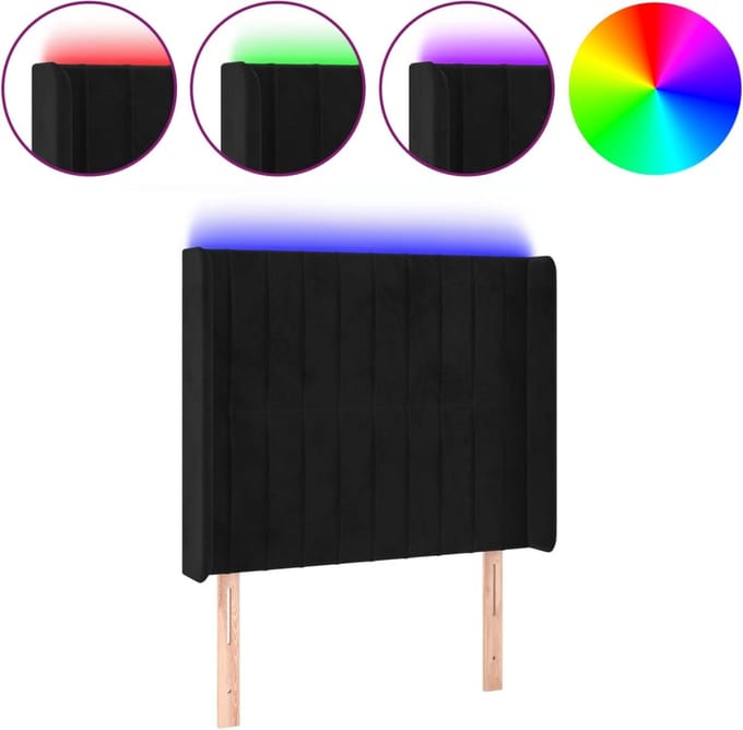 vidaXL - Hoofdbord - LED - 83x16x118/128 - cm - fluweel - zwart