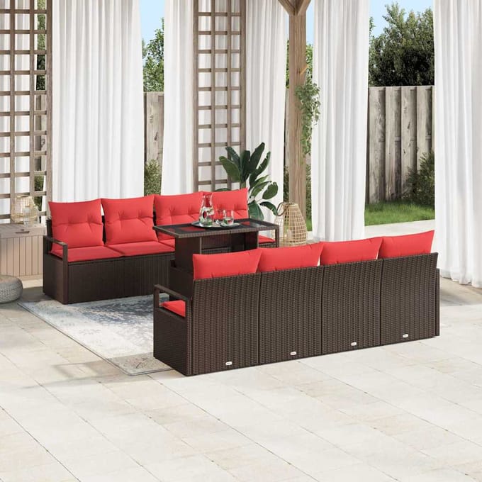 vidaXL - Tuinbank - Set - 9 - st - Bruin - Poly - rattan