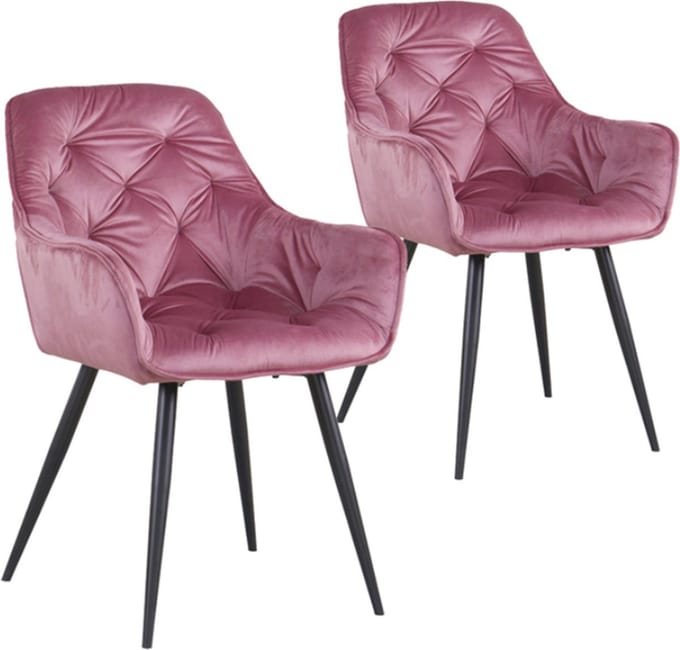 Eetkamerstoelen - Roze Velvet - Kuipstoelen - Set van 2 - Met rugleuning