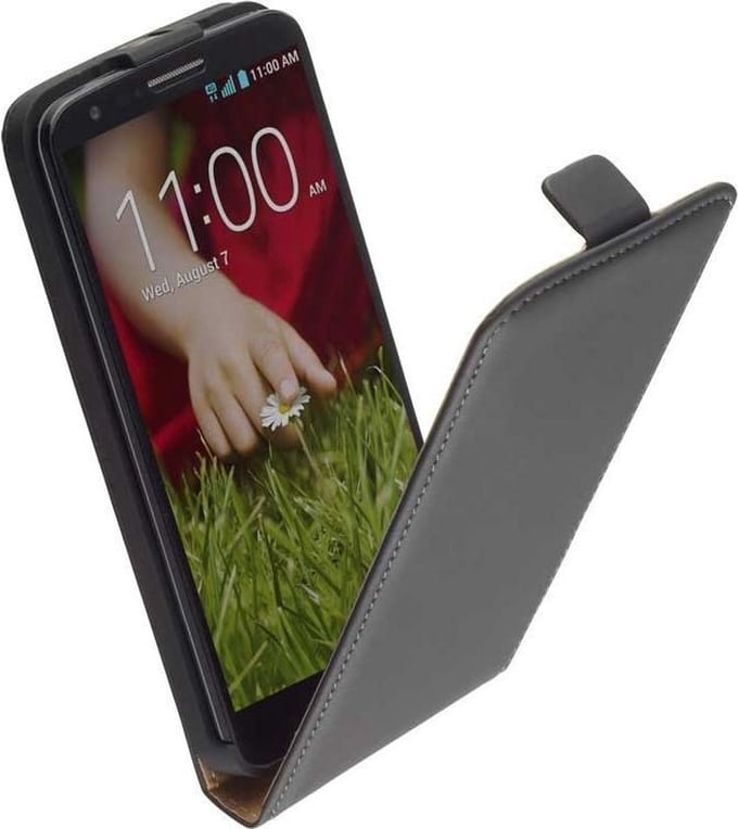 LELYCASE Flip Case Lederen Hoesje LG G2 Zwart