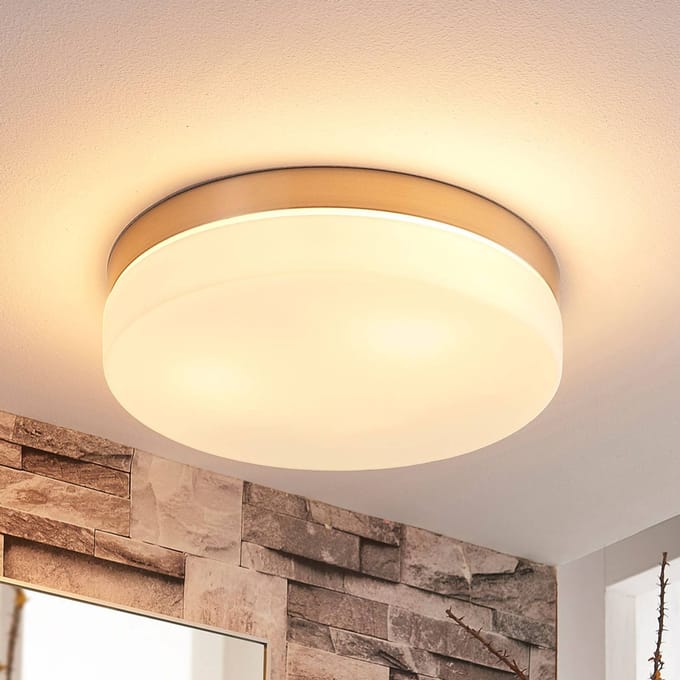 Lindby - Plafondlamp badkamer - 3lichts - Glas, metaal - H: 6.5 cm - E27 - wit, nikkel gesatineerd