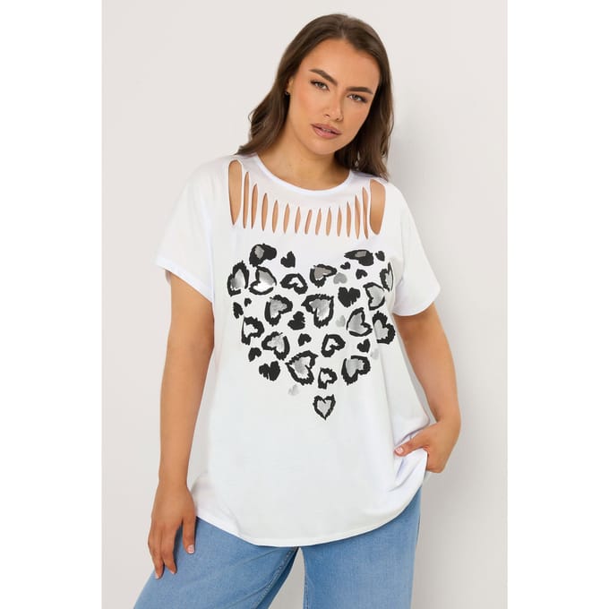Yours Witte Top Met Luipaardprinthart En Schuin Detail Size 48