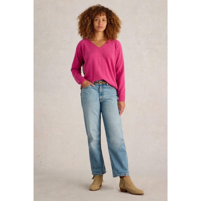 White Stuff Verity V Neck Cashmere Jumper Pink Multi Maat: 8 | Sweaters Outlet | Dames | Blauw