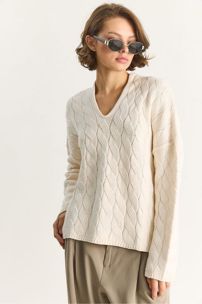 Relaxed Fit V-hals Geweven Trui