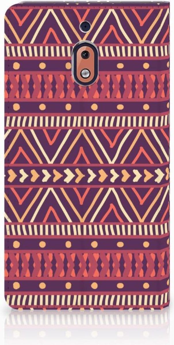 Nokia 2.1 2018 Hoesje met Magneet Aztec Paars