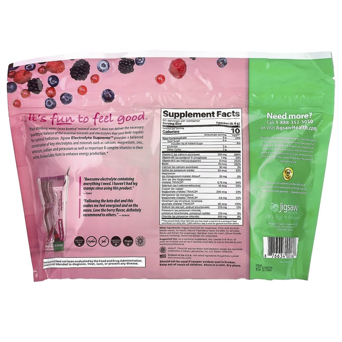 Jigsaw Health, Electrolyte Supreme™, Berry-Licious, 60 Sachets, 5,4 g Chacun