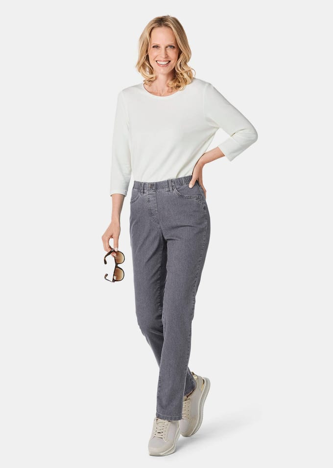 Chic versierde jeans met elastische band - grijs - Gr. 54 van Goldner Fashion