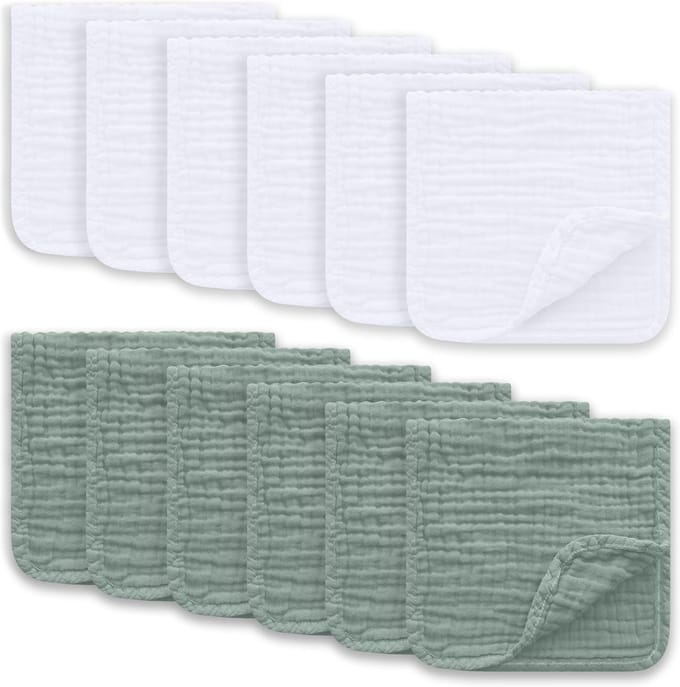 Muskieten Doeken 100% Katoen - 12 stuks, Wit en Groen, 20" x 10"