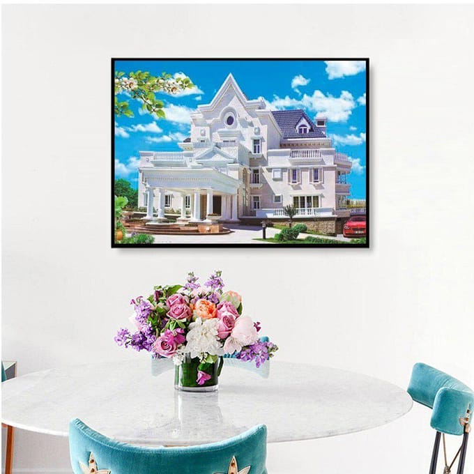 Peinture diamant 5D de bâtiment pittoresque, broderie complète avec strass, image en vente 20X30 gray