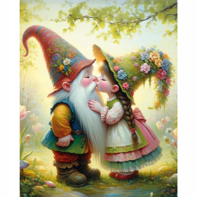 Diamant Painting Gnome Familie 40x50 cm op Canvas met Frame