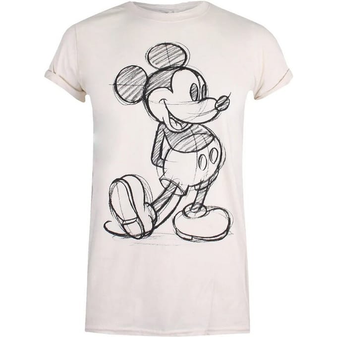 Disney Dames/dames Mickey Mouse schets T-shirt (Natuurlijk/Zwart)