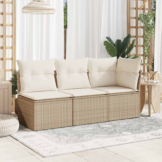 vidaXL - Tuinstoel - zonder - armleuning - met - kussens - poly - rattan - beige