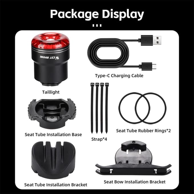 Fietsachterlicht USB oplaadbaar multifunctioneel fietsachterlicht met hoge zichtbaarheid en rem W4s rood