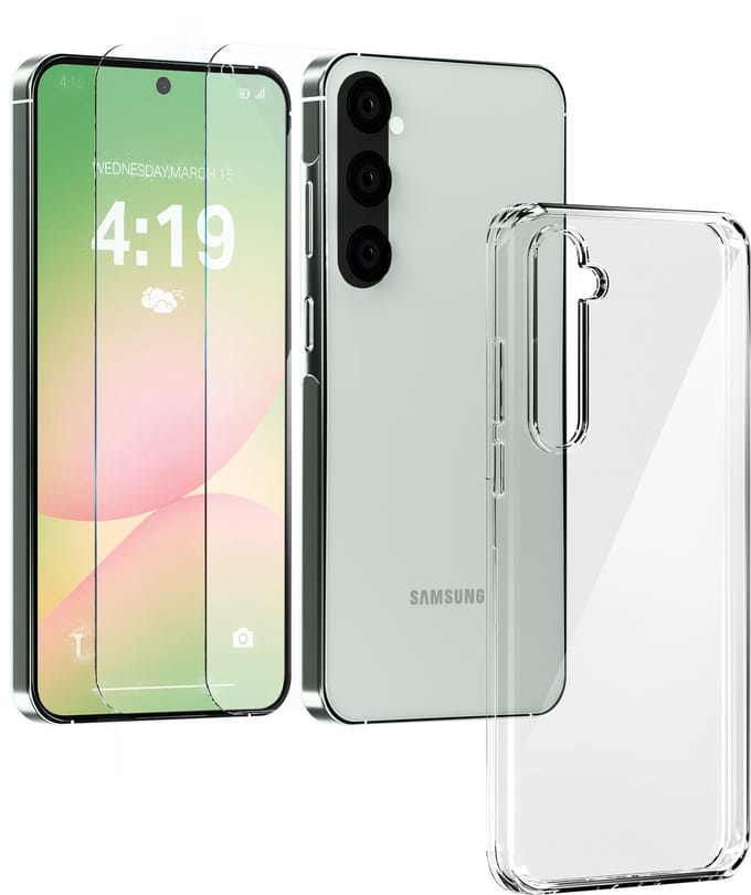 Hoesje geschikt voor Samsung A56 Transparant - 2x screenprotector - beschermglas screen protector- Anti Shock hoes case