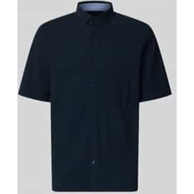Tom Tailor - Comfort Fit seersucker overhemd met korte mouwen - Maat M - sky captain blue
